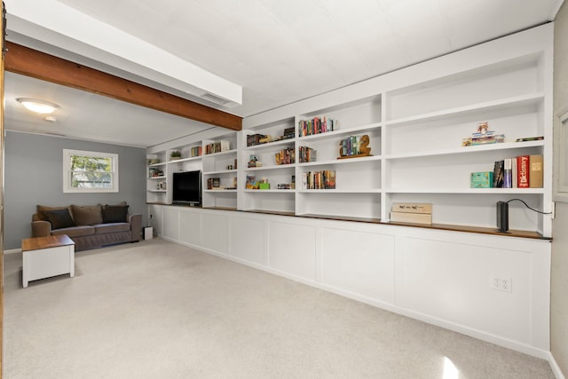 1500 E Lowden Ave, Wheaton, IL 60189 - unfurnished living room with carpet and beamed ceiling