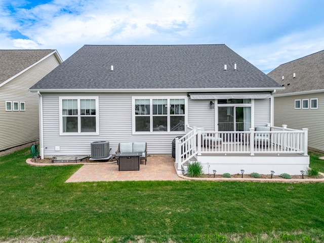 302 Links Dr, Addison, IL 60101 - back of house with central AC, a patio area, a wooden deck, and a shingled roof