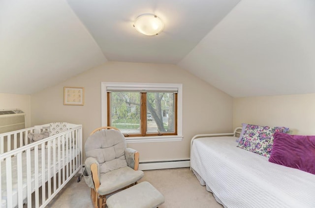 221 8th St, Downers Grove, IL 60515 - bedroom featuring a baseboard radiator, carpet floors, and lofted ceiling
