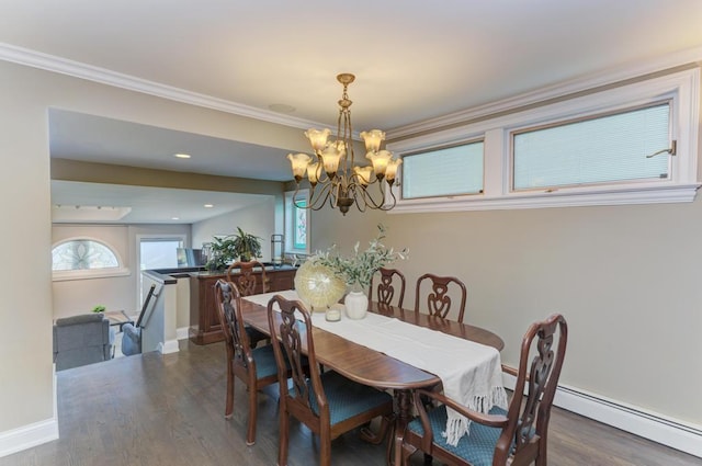 221 8th St, Downers Grove, IL 60515 - dining area with a chandelier, wood finished floors, baseboards, and ornamental molding