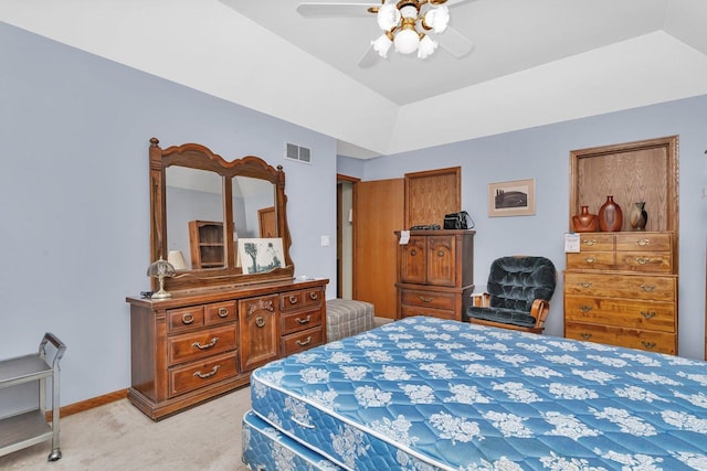 25056 Madison St, Plainfield, IL 60544 - bedroom featuring light colored carpet, a ceiling fan, baseboards, and lofted ceiling