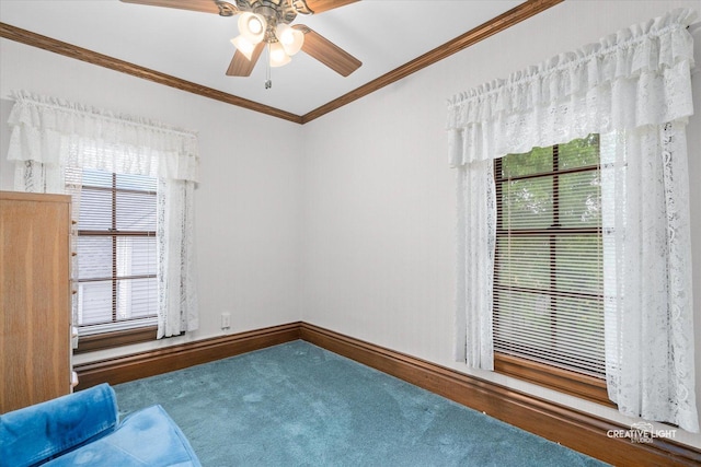 811 W Galena Blvd, Aurora, IL 60506 - carpeted empty room with ornamental molding, a ceiling fan, and baseboards