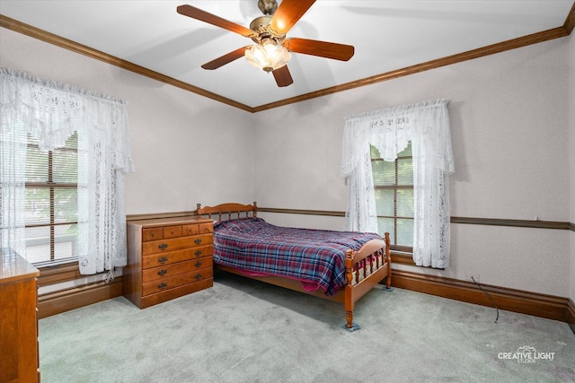 811 W Galena Blvd, Aurora, IL 60506 - carpeted bedroom featuring crown molding, a ceiling fan, and baseboards