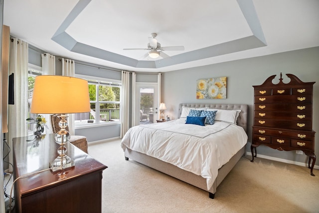 40W434 Triple Oaks Farm Dr, Hampshire, IL 60140 - bedroom featuring a tray ceiling, carpet floors, baseboards, and a ceiling fan