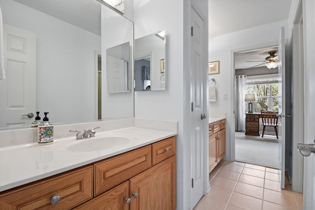 40W434 Triple Oaks Farm Dr, Hampshire, IL 60140 - full bath featuring vanity, tile patterned flooring, and a ceiling fan