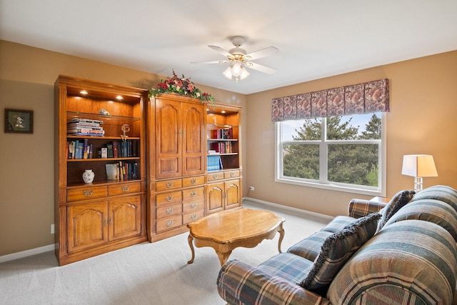 40W434 Triple Oaks Farm Dr, Hampshire, IL 60140 - living area featuring light colored carpet, a ceiling fan, and baseboards