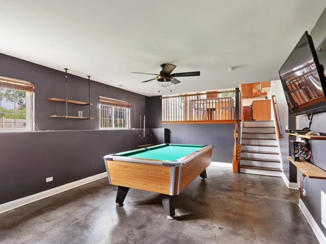 15535 Homan Ave, Markham, IL 60428 - rec room featuring concrete flooring, ceiling fan, and pool table