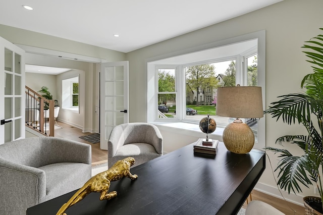 interior space featuring baseboards, a healthy amount of sunlight, and french doors