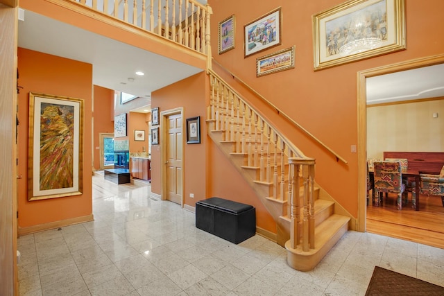 1730 Cambridge Ave, Flossmoor, IL 60422 - stairs with recessed lighting, baseboards, a high ceiling, and granite finish floor