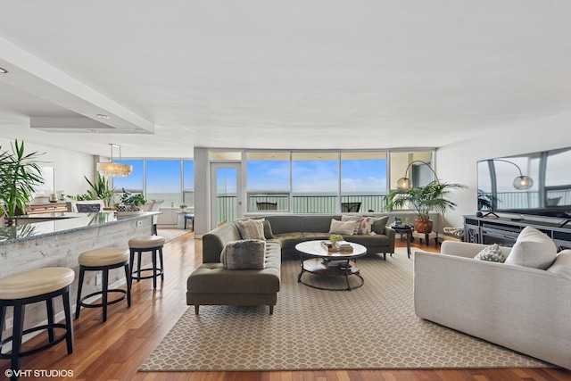 5733 N Sheridan Rd Unit 29D, Chicago, IL 60660 - living room featuring hardwood / wood-style flooring, healthy amount of natural light, and a wall of windows