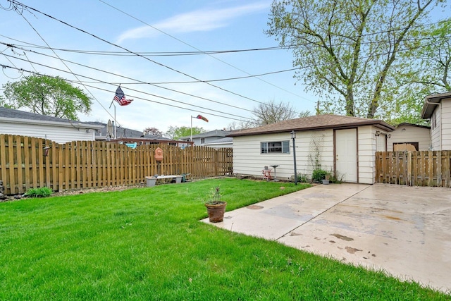 view of yard featuring a patio area and a fenced backyard