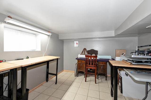 37 Mckinley Ave, Steger, IL 60475 - office area featuring beverage cooler, baseboards, and light tile patterned floors