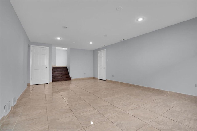 8440 163rd St, Tinley Park, IL 60487 - spare room featuring recessed lighting, light tile patterned floors, visible vents, and stairway