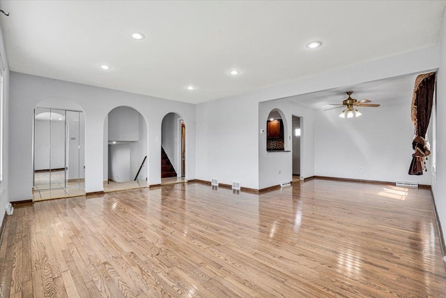 8440 163rd St, Tinley Park, IL 60487 - unfurnished living room with recessed lighting, a ceiling fan, light wood-type flooring, and visible vents