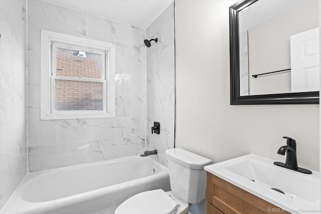full bathroom featuring shower / bath combination, toilet, and vanity