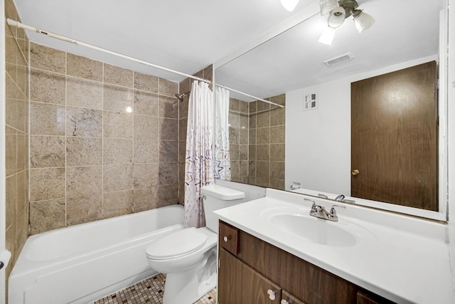 3010 Bernice Rd Unit 104, Lansing, IL 60438 - full bath with shower / tub combo with curtain, vanity, a ceiling fan, and tile patterned floors