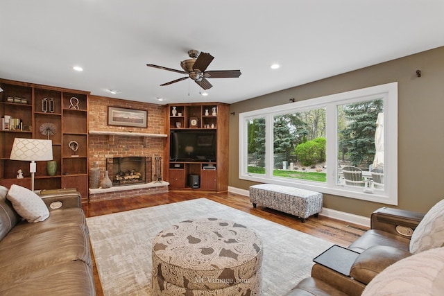 12652 Suffield Dr, Palos Park, IL 60464 - living room featuring recessed lighting, baseboards, ceiling fan, and wood finished floors