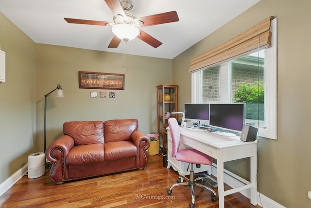 12652 Suffield Dr, Palos Park, IL 60464 - home office featuring a ceiling fan, baseboards, and wood finished floors