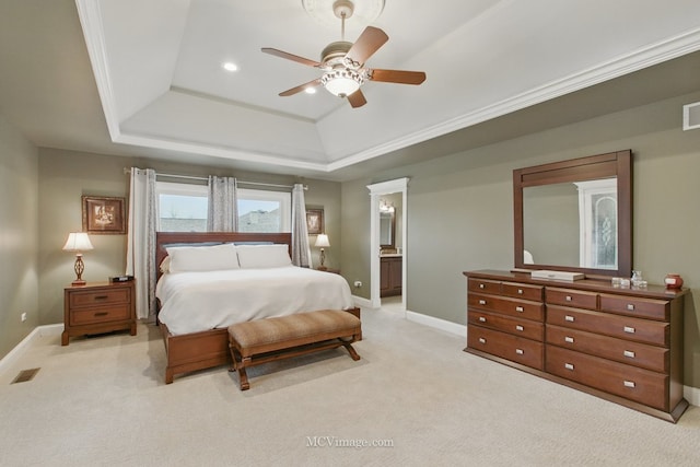 12652 Suffield Dr, Palos Park, IL 60464 - bedroom with visible vents, a raised ceiling, baseboards, and light colored carpet