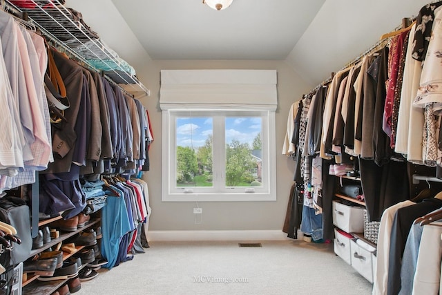 12652 Suffield Dr, Palos Park, IL 60464 - walk in closet featuring carpet, vaulted ceiling, and visible vents