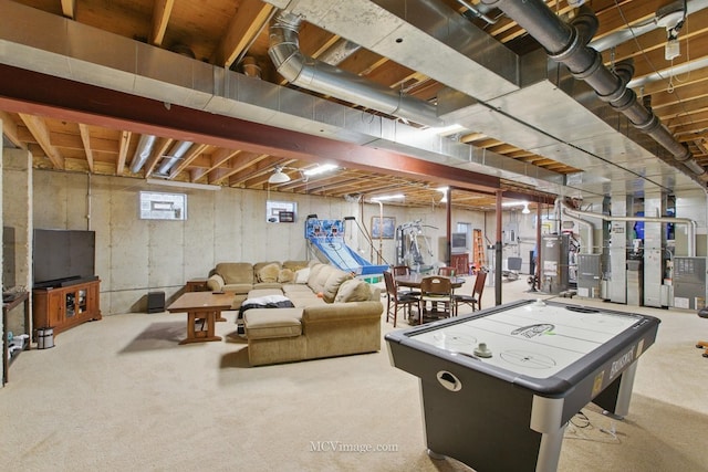 12652 Suffield Dr, Palos Park, IL 60464 - game room featuring carpet floors and water heater