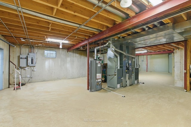 12652 Suffield Dr, Palos Park, IL 60464 - unfinished basement featuring heating unit, gas water heater, and electric panel