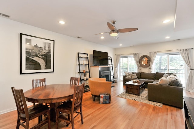 1521 N Ashland Ave Unit 2, Chicago, IL 60622 - dining area with light wood-style floors, ceiling fan, and recessed lighting
