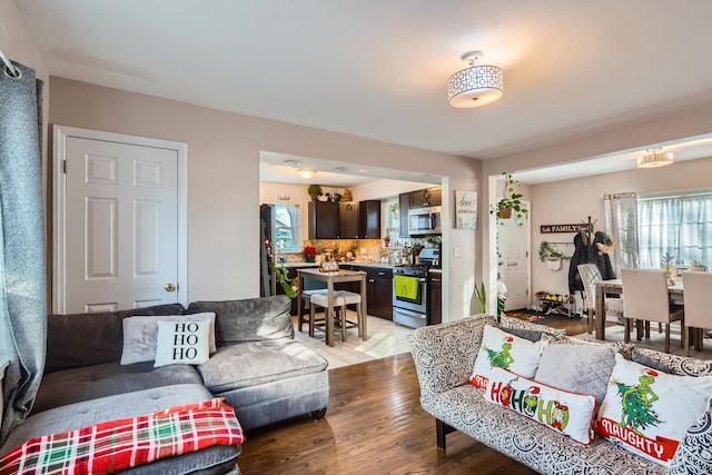 living room featuring light wood-style floors