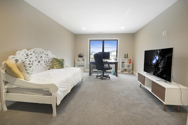 bedroom with baseboards, carpet, and recessed lighting