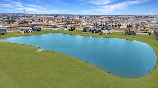 aerial view featuring a water view and a residential view