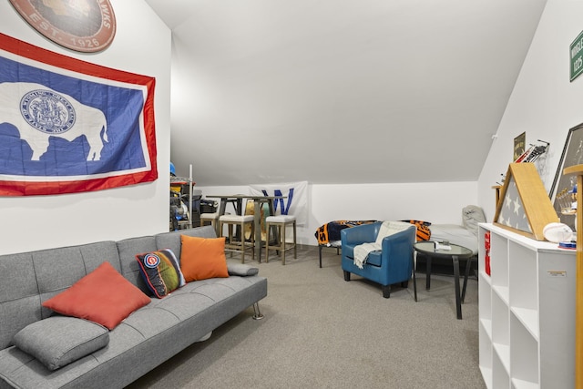 interior space featuring carpet and lofted ceiling