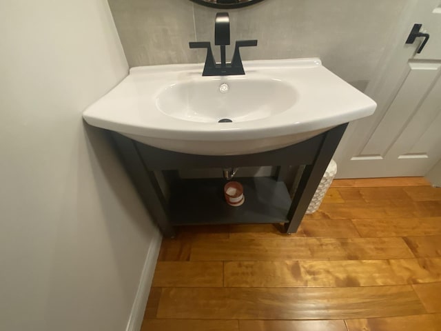 bathroom view of wood finished floors