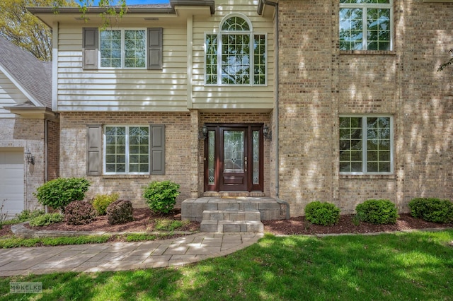 exterior space featuring brick siding