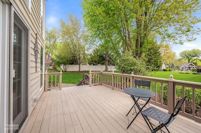 deck with a lawn and fence