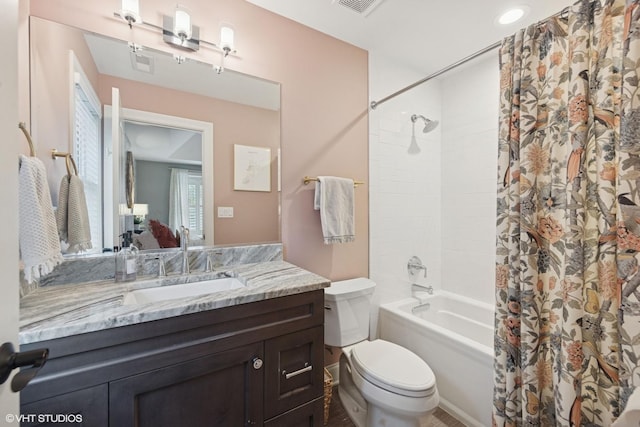 311 E Schiller St, Elmhurst, IL 60126 - full bathroom featuring toilet, vanity, and shower / bathtub combination with curtain