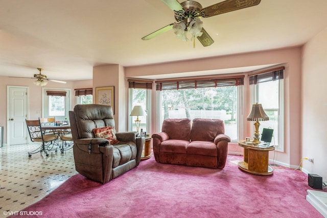 325 Olin Ct, Algonquin, IL 60102 - living area featuring a ceiling fan, carpet flooring, and baseboards