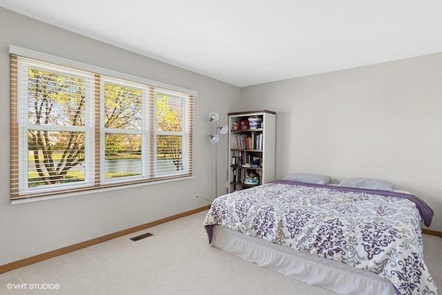 bedroom with carpet floors, multiple windows, and baseboards