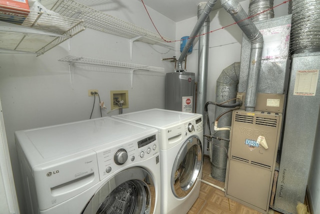 2205 Gladstone Ct, Glendale Heights, IL 60139 - washroom with washer and clothes dryer, water heater, and heating unit