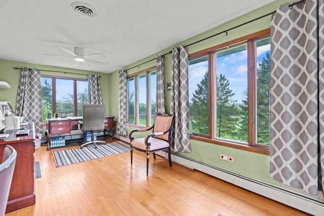 sunroom featuring plenty of natural light and a baseboard radiator