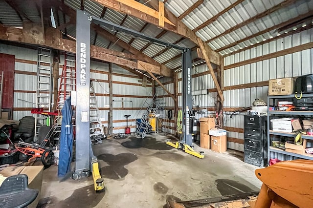 garage with metal wall