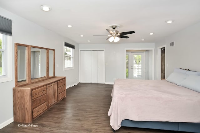 193 Thunderbird Trl, Carol Stream, IL 60188 - bedroom with baseboards, visible vents, dark wood-style flooring, and access to exterior