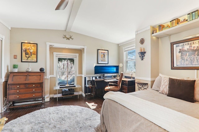 708 N Rockwell St, Chicago, IL 60612 - bedroom featuring baseboards, vaulted ceiling with beams, and wood finished floors