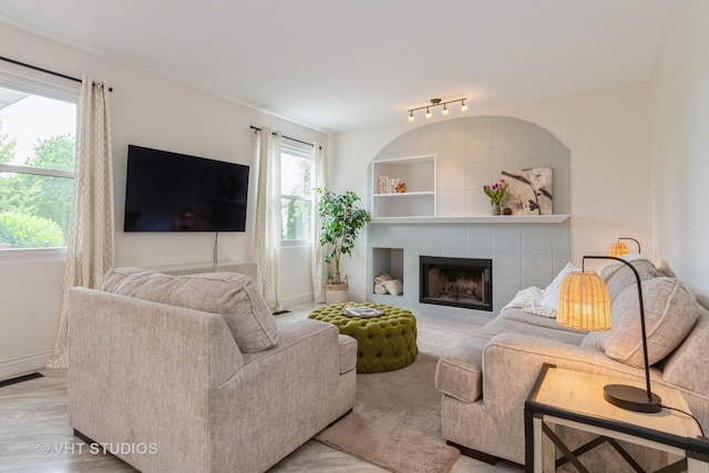 129 S Palmer Dr, Bolingbrook, IL 60490 - living area featuring light wood-type flooring, a fireplace, and baseboards