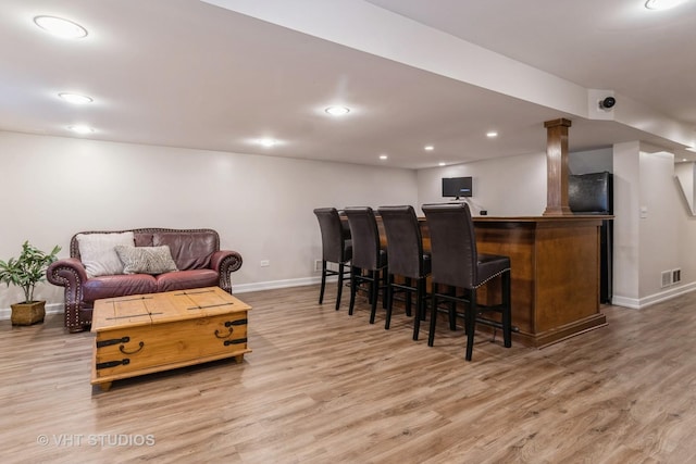 129 S Palmer Dr, Bolingbrook, IL 60490 - indoor dry bar featuring baseboards, light wood-type flooring, and recessed lighting