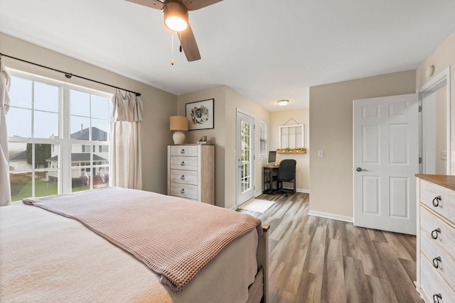 711 W Benham St, Kirkland, IL 60146 - bedroom featuring multiple windows, wood finished floors, an office area, and ceiling fan