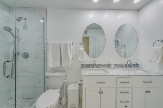 1716 N Beech Rd, Mount Prospect, IL 60056 - bathroom with double vanity, a sink, a marble finish shower, and toilet