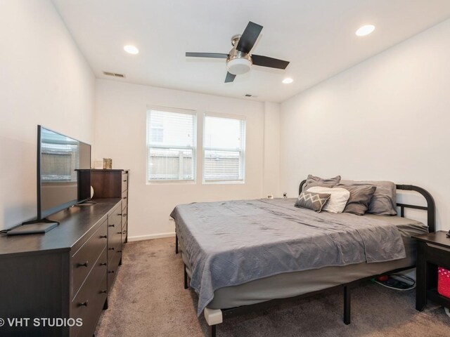 3004 N Olcott Ave, Chicago, IL 60707 - bedroom with carpet flooring, recessed lighting, baseboards, and ceiling fan