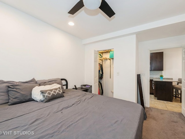 3004 N Olcott Ave, Chicago, IL 60707 - bedroom with light colored carpet, a spacious closet, recessed lighting, ceiling fan, and a closet