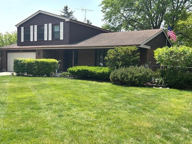 1602 S Surrey Ln, Arlington Heights, IL 60005 - view of front of house with brick siding, a garage, and a front lawn