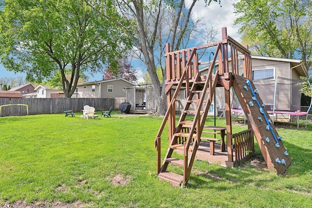 view of play area with a trampoline